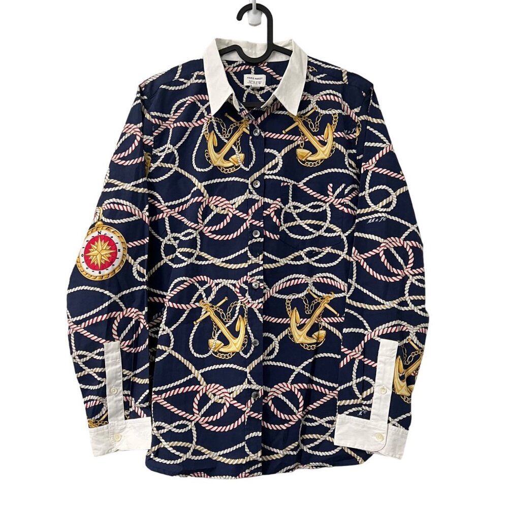 Marie Marot J Crew Blue Nautical Rope Anchor Long Sleeve Button Shirt Womens 6